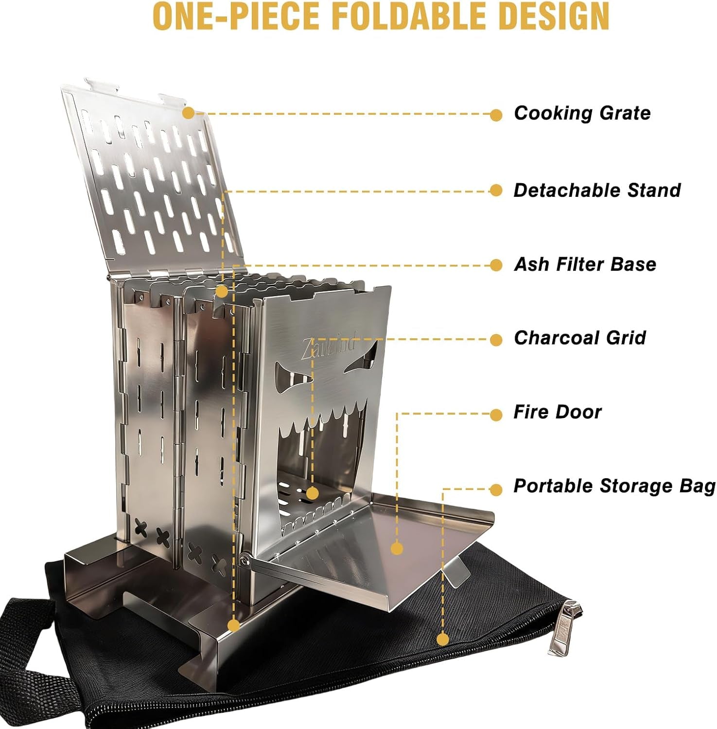Survival Stove for Camping Cooking, Portable Wood Burning Stove, Stable Stainless Steel Foldable Camp Stove, Emergency Outdoor Cooking Stove No Gas Required, Compact Bushcraft Stove