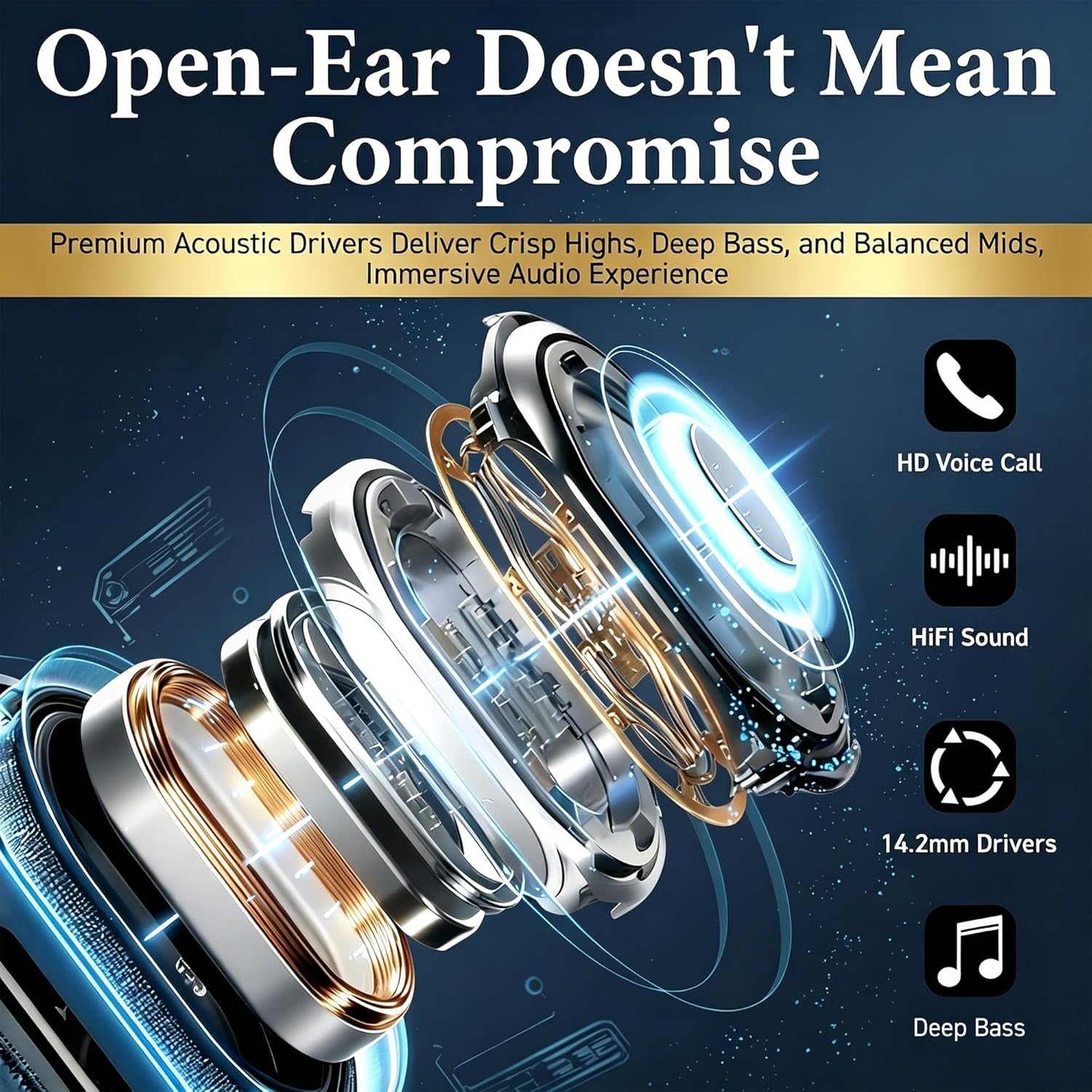 Open Ear Headphones, Wireless Headphones with Smart Digital Display & Mic, Open Ear Earbuds 35H Playtime, Sweat Resistant & Waterproof, Secure Comfortable Fit - Running, Sport, Daily (Rose Gold)