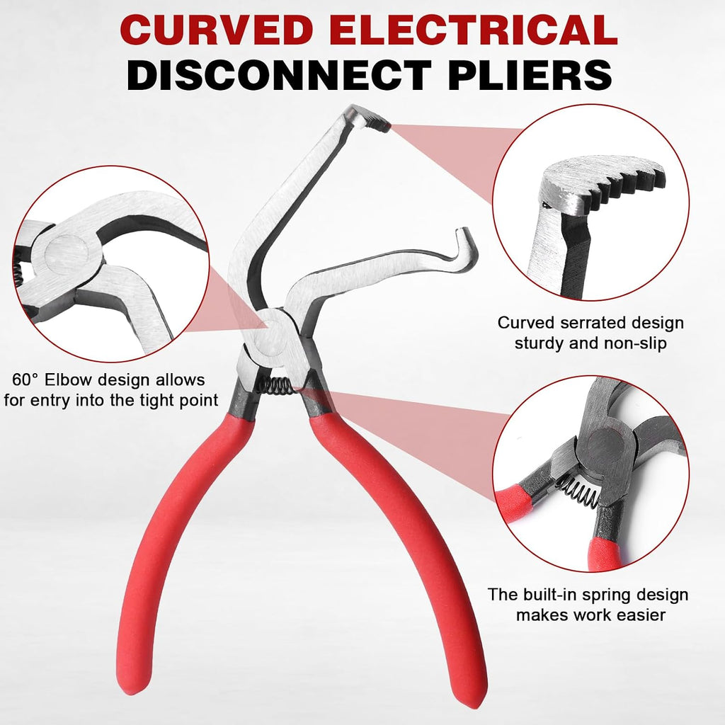 Electrical Disconnect Pliers Set 4 Pcs, Automotive Connector Separator & Terminal Removal Tool for Fuel Injector, Ignition Coil, Straight & 60° Angled Jaw, Double-Ended Pin Extractor