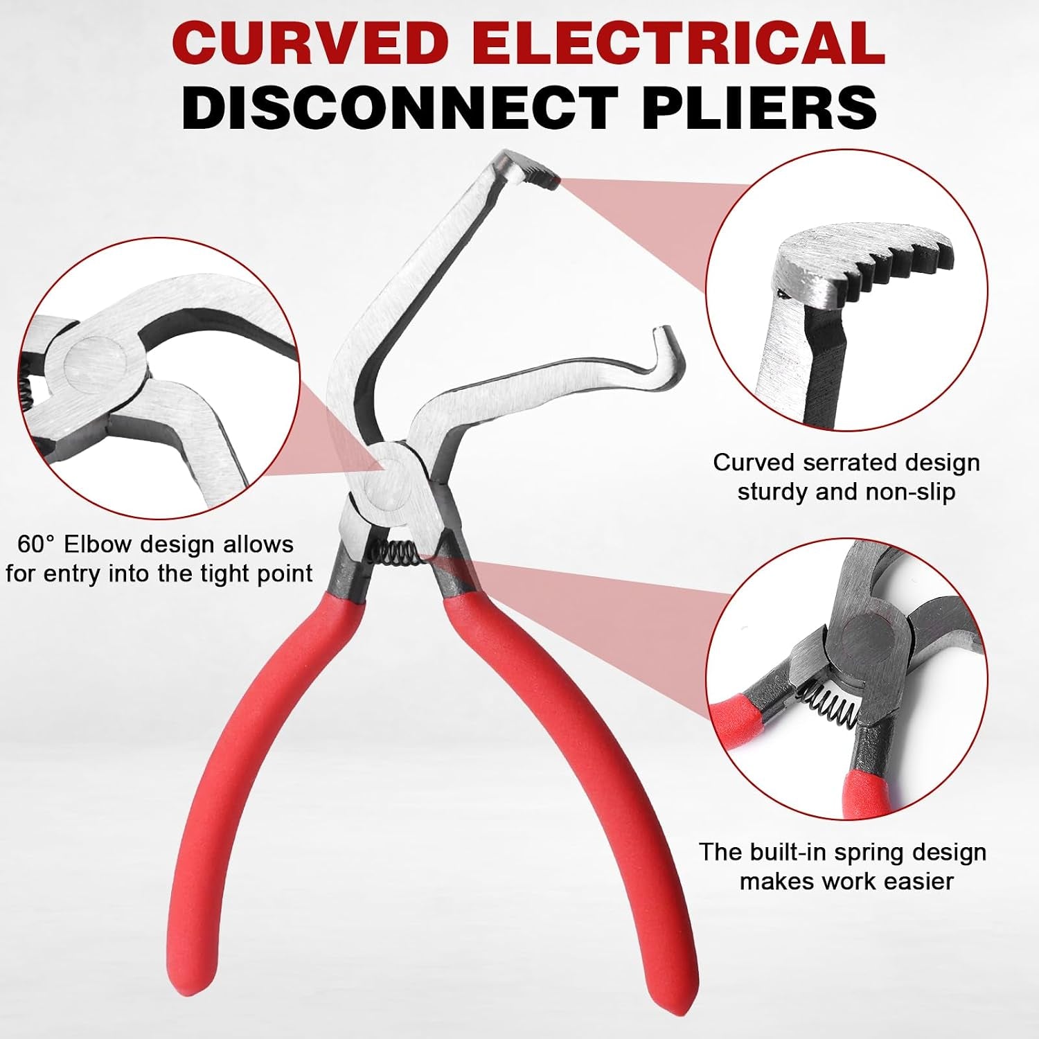 Electrical Disconnect Pliers Set 4 Pcs, Automotive Connector Separator & Terminal Removal Tool for Fuel Injector, Ignition Coil, Straight & 60° Angled Jaw, Double-Ended Pin Extractor