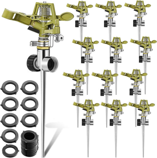 4 Set Zinc Alloy Water Sprinklers for Lawns Yard Sprinklers Heavy Duty Sprinkler Heads Adjustable 360 Degree Watering Impact Sprinklers Pulsating Garden Sprinklers for Large Area Irrigation