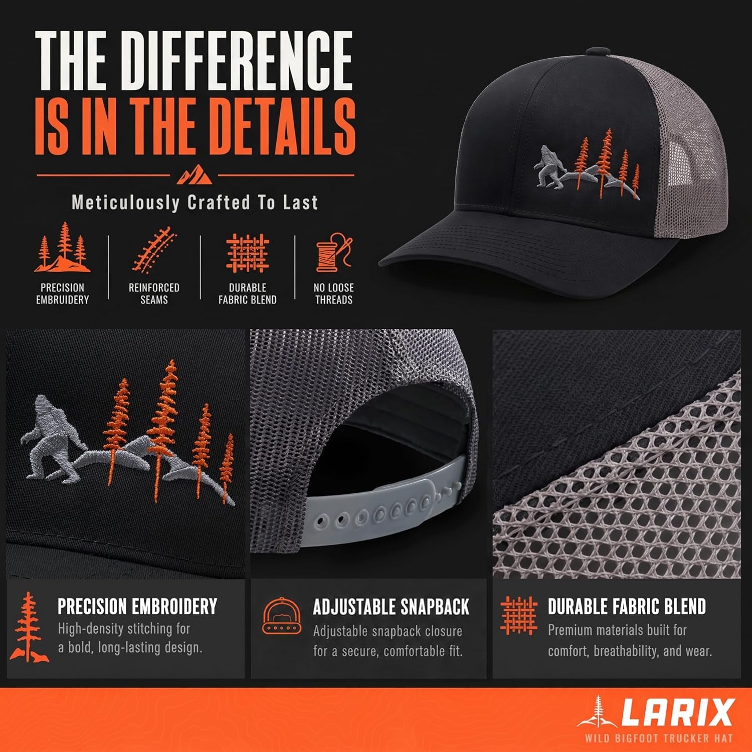 LARIX Trucker Hat Men - Snapback Cap with Breatheable Mesh Back, Hats for Men, Mens Hat, Mens Trucker Hats