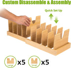 Pots and Pans Organizer for under Cabinet - Expandable Bamboo Pot Lid Organizer, Pan Organizers inside Cabinet, Drawer Pot Lid Holder Rack for Kitchen Organization and Storage