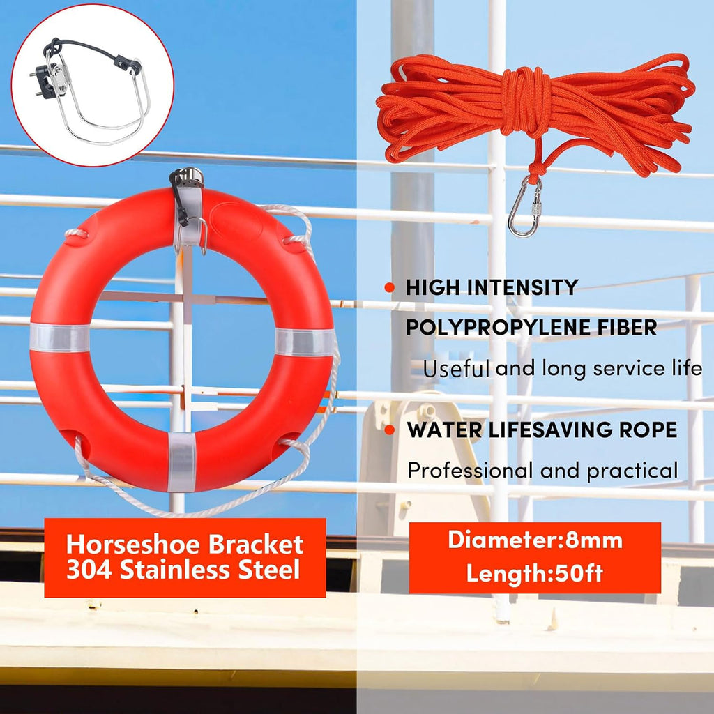 Life Ring 23"/28" Boat Safety Throw Buoy with Reflective Tape & Grab Lines - Orange Life Rings for Boats,Includes Water Floating Saving Rope
