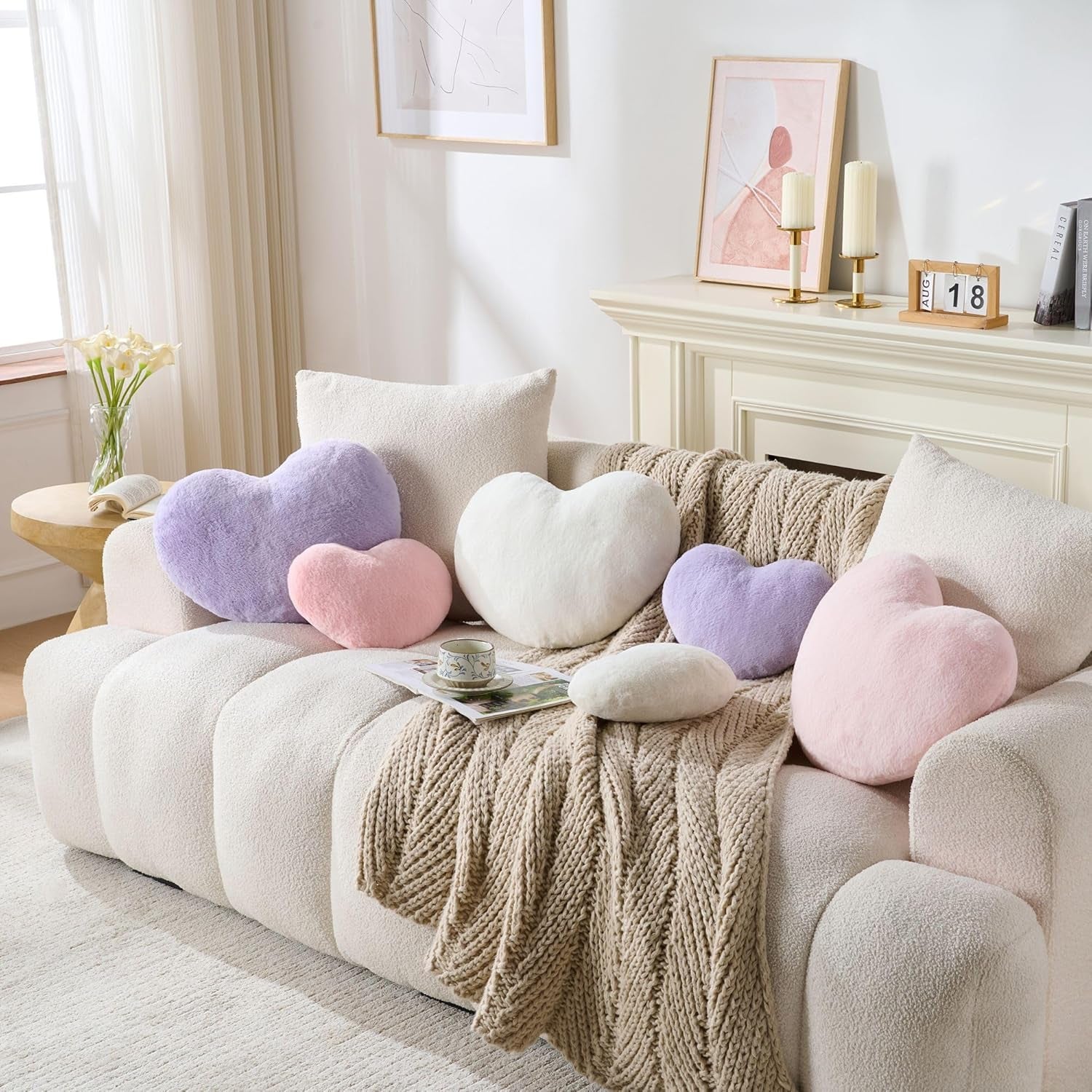 2PCS Throw Pillows Heart Pillow Home Decor Decorative Couch Pillows Bed Pillows Outdoor Pillows Valentine Gift,Purple 13"*19"