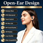 Open Ear Headphones, Wireless Headphones with Smart Digital Display & Mic, Open Ear Earbuds 35H Playtime, Sweat Resistant & Waterproof, Secure Comfortable Fit - Running, Sport, Driving, Daily (Black)