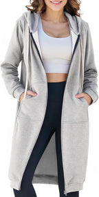 Womens Long Zip up Hoodies Comfortable Fleece Fashion Sweatshirts 2026 Casual Jackets with Pockets
