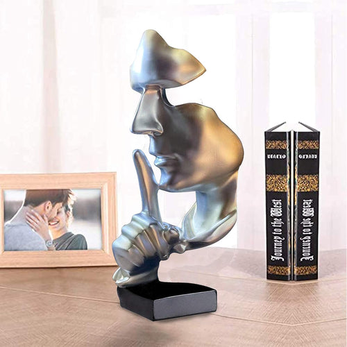 Abstract Statues Silence Is Gold Decorative Objects (Silver) | Modern and Simple Resin Figurine,Desk Decoration for Office Home Piano Decor