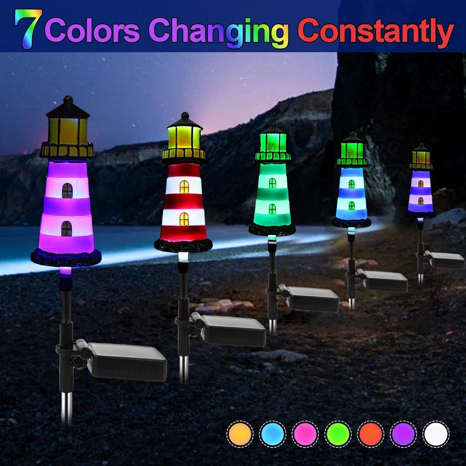 2 Pack Solar Lighthouse Lights, IP65 Waterproof Outdoor Pathway Stake Lights, Auto Dusk to Dawn Solar Powered Nautical Landscape Decor Lights for Lawn, Flower Bed, Patio, Walkway