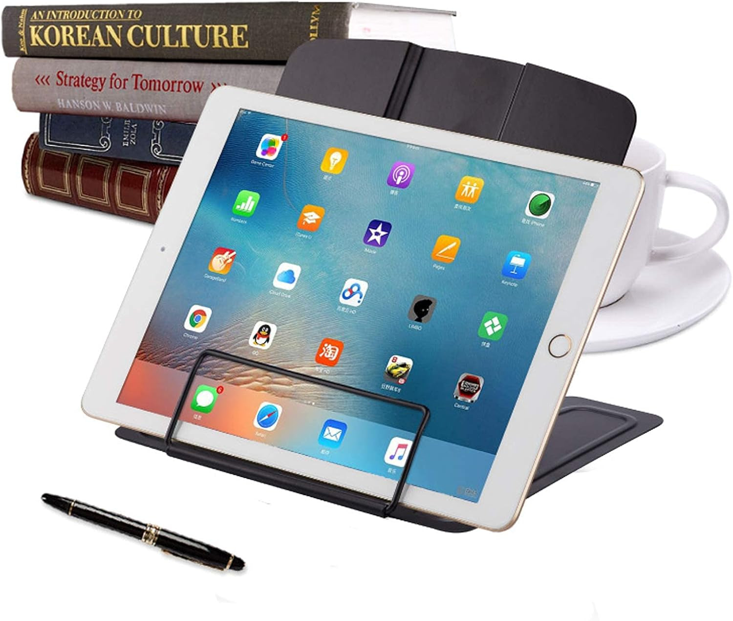 1PC Desk Book Stand Metal Reading Rest Book Holder, Cookbook Holder | Adjustable Documents Holder Portable Sturdy Bookstands for Recipes Textbooks Tablet Music Books with Page Clips (Black)