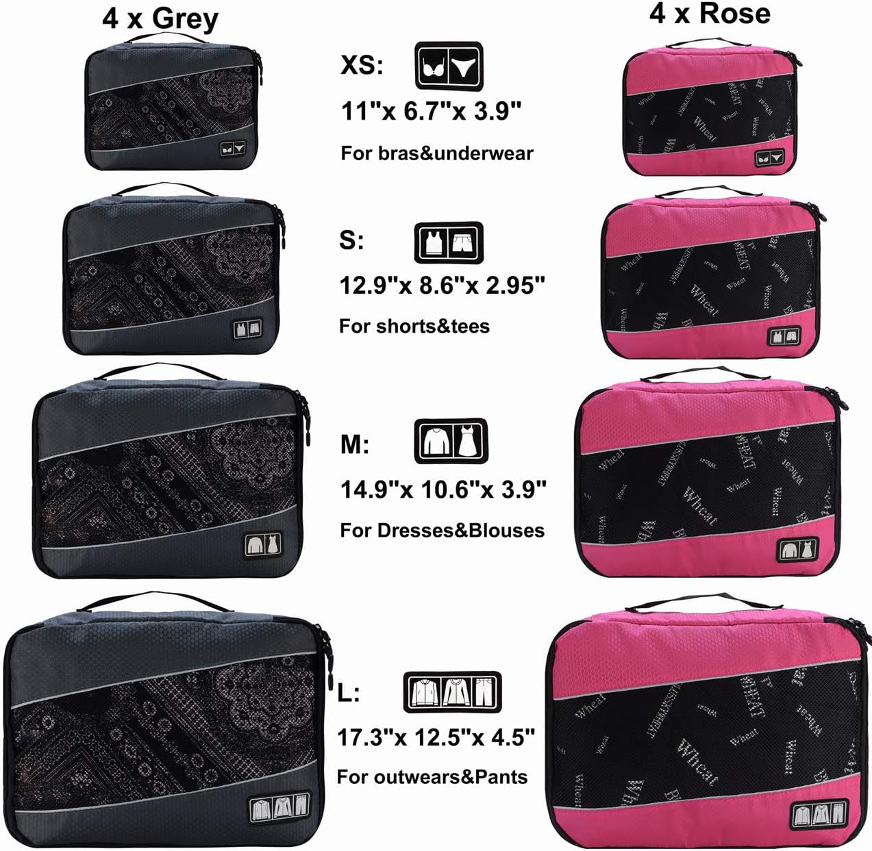 Packing Cubes Large Luggage Organizers Bags for Travel Organizing Clothes | Mixed Color 8 Set Suitable Family or Two-Person Trips; Breathable Mesh Make Easy to Sort; Durable and Convenient to Store