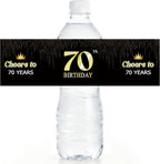 Birthday Party Water Bottle Label Stickers, Waterproof Labels for Water Bottles, Black and Gold Happy 70Th Birthday Party Decorations, Cheers to 70 Years, Anniversary Table Supplies-A31