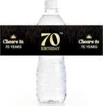 Birthday Party Water Bottle Label Stickers, Waterproof Labels for Water Bottles, Black and Gold Happy 70Th Birthday Party Decorations, Cheers to 70 Years, Anniversary Table Supplies-A31