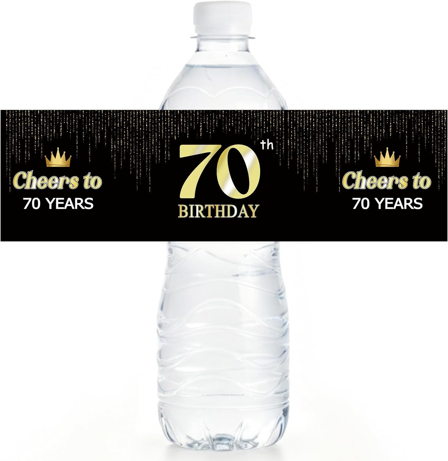 Birthday Party Water Bottle Label Stickers, Waterproof Labels for Water Bottles, Black and Gold Happy 70Th Birthday Party Decorations, Cheers to 70 Years, Anniversary Table Supplies-A31