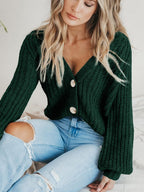 Women'S Chunky Knit Open Front Cardigan Sweaters Fall Outfits | V Neck Button Loose Short Cardigan Outerwear Coats, Slouchy Drop Shoulder Loose Cute Sweaters, Fall Clothes for Work & Office