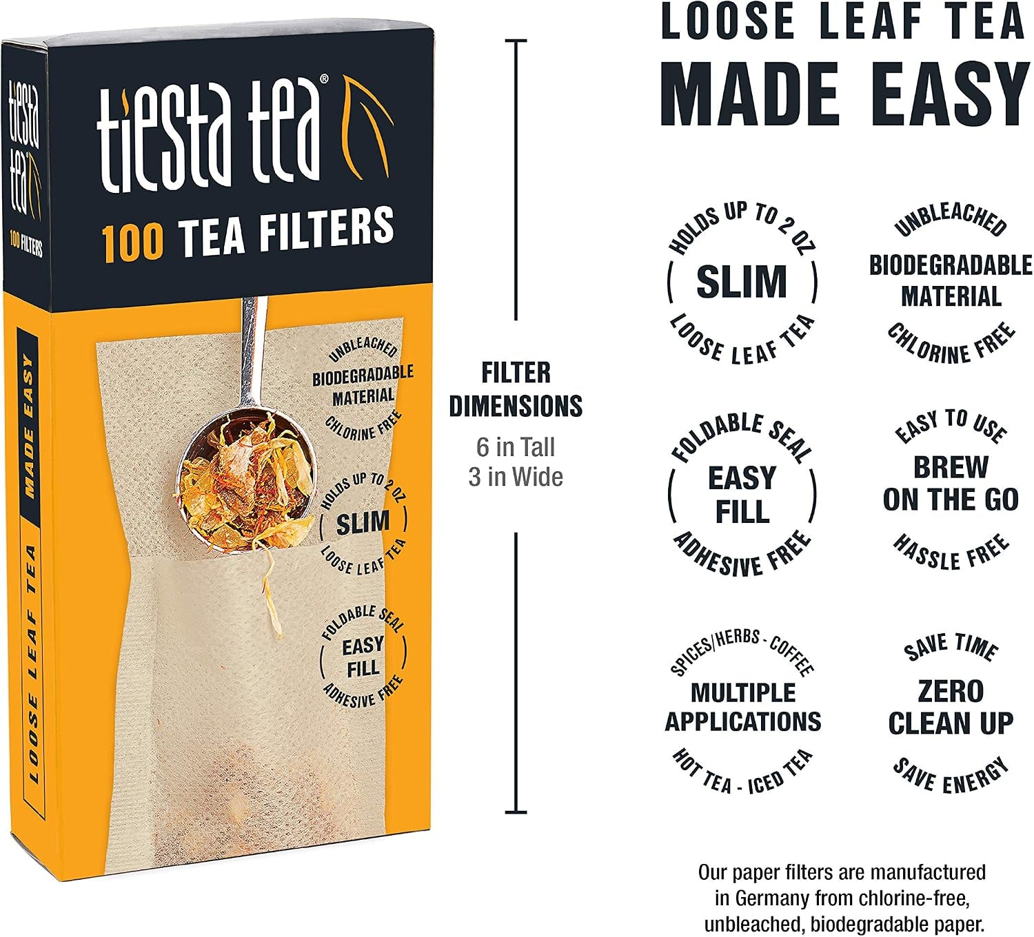 Loose Leaf Filters for Brewing | Disposable Infuser for Hot & Iced Drinks, Easy-Fill Steeper, Unbleached Paper, Single-Cup Infuser for Loose Leaves