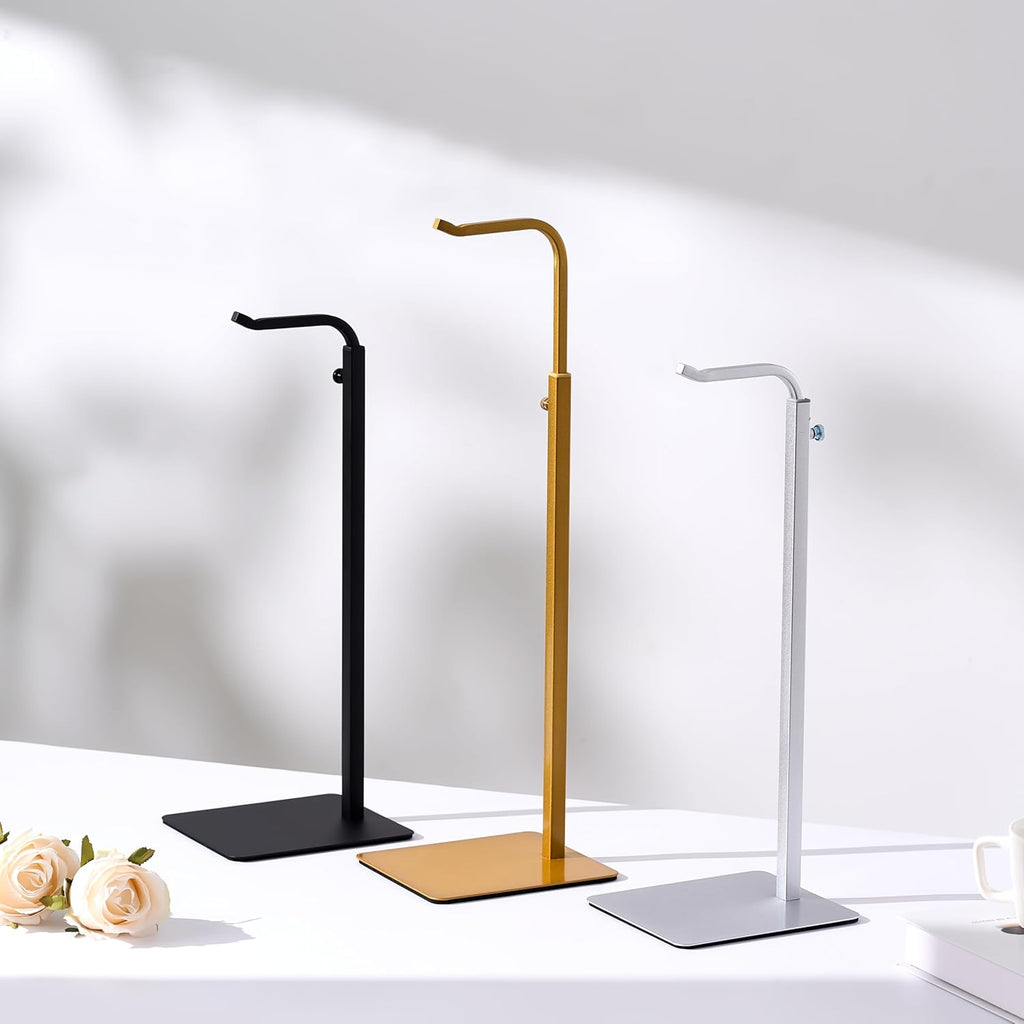 Purse Holder Handbag Display Stand: Gold Hanger Rack for Bags, Purses, and Wreath, Adjustable Hook Stand for Tabletop, Closet, and Retail Use for Vendors