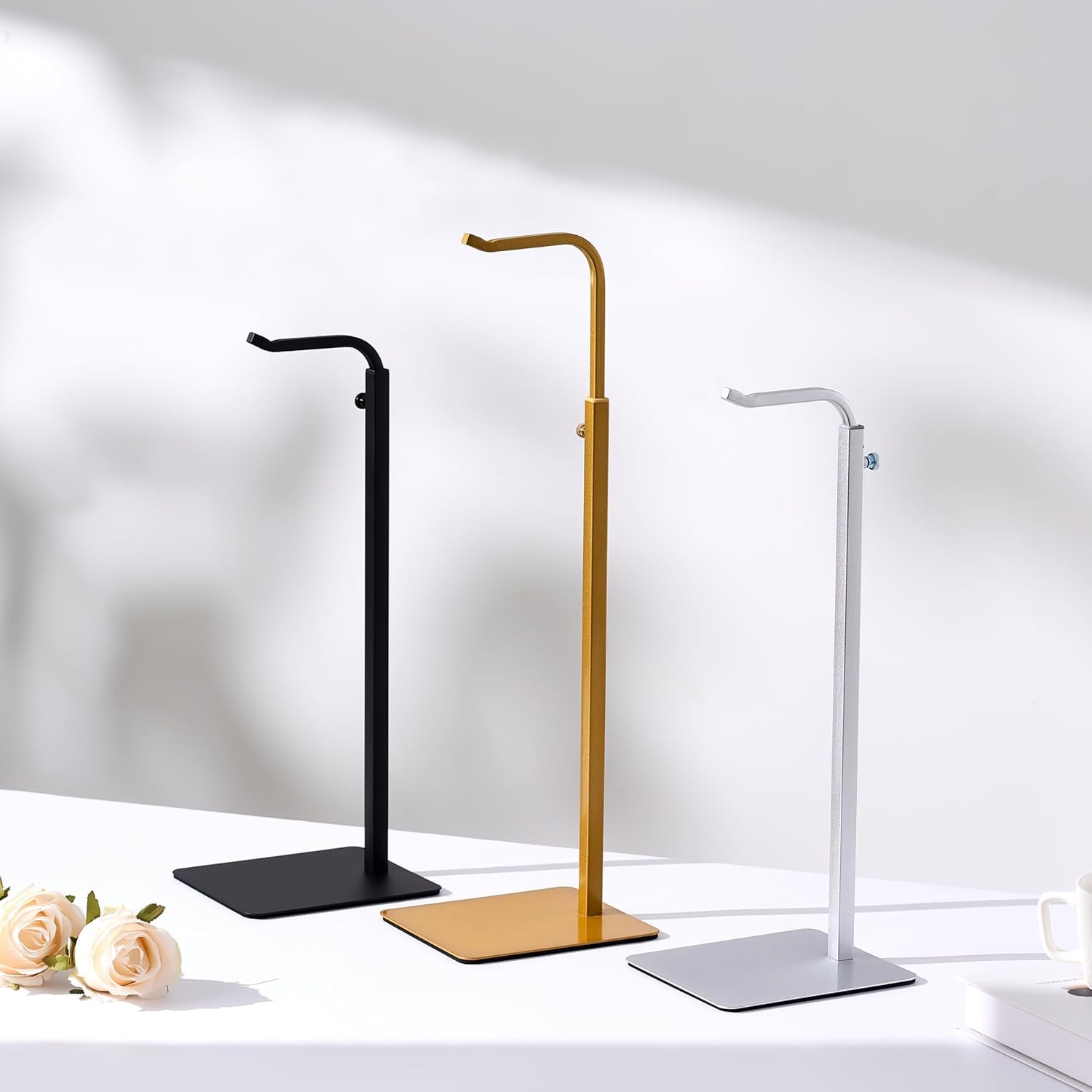 Purse Holder Handbag Display Stand: Gold Hanger Rack for Bags, Purses, and Wreath, Adjustable Hook Stand for Tabletop, Closet, and Retail Use for Vendors