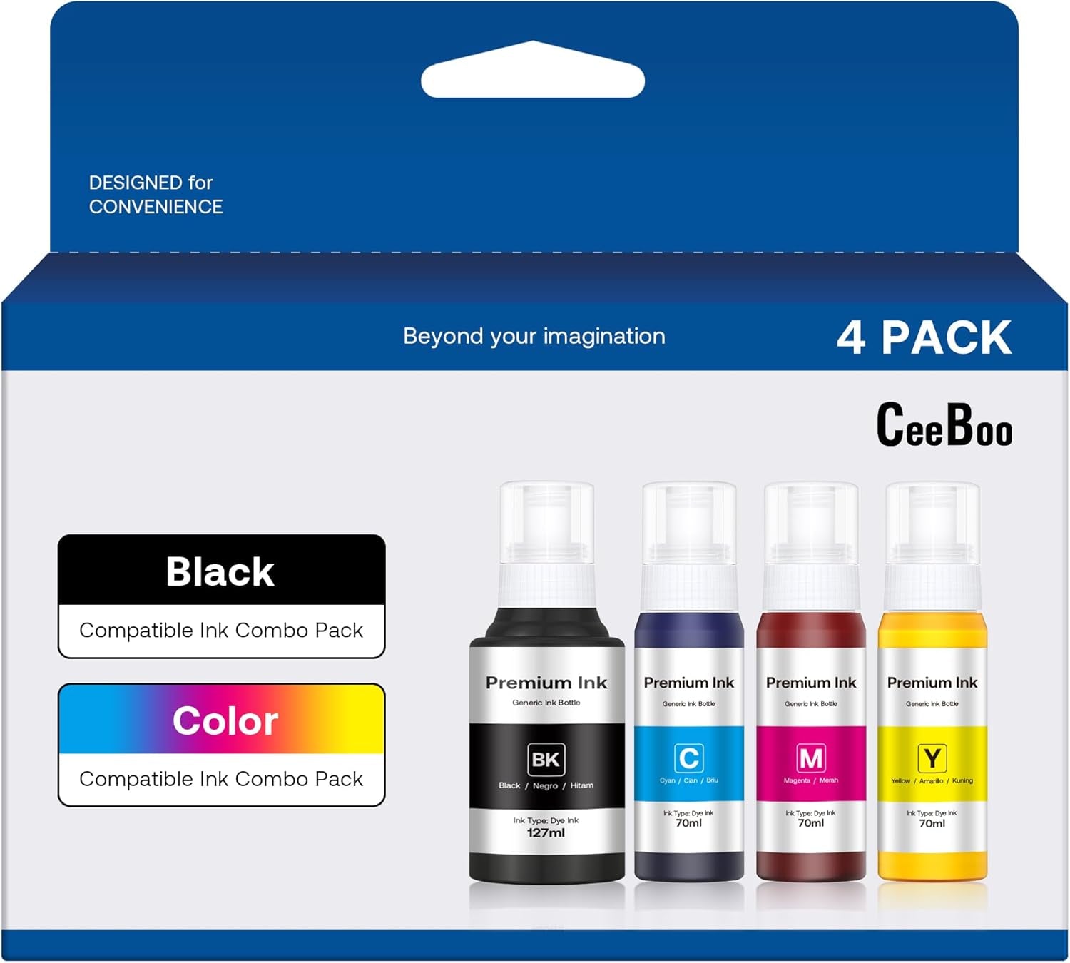 Compatible Ink Bottle Replacement for Epson 502 (Not Sublimation Ink) , Use for ET-2850 ET-3830 ET-3850 ET-2760 ET-3760 ET-15000 Printer, Black, Cyan, Magenta, Yellow,(4 Bottles)