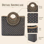 Hand-Woven Straw Bag Women Summer Beach Handbag Purse Retro Rattan Tote Clutch Travel Bag with Wood round Top Handle