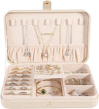 Small Jewelry Box for Women Girls, PU Leather Travel Jewelry Case, Portable Jewelry Organizer Storage Holder Display for Ring Earrings Necklace Bracelet Brooch Men Kids Gift, Apricot