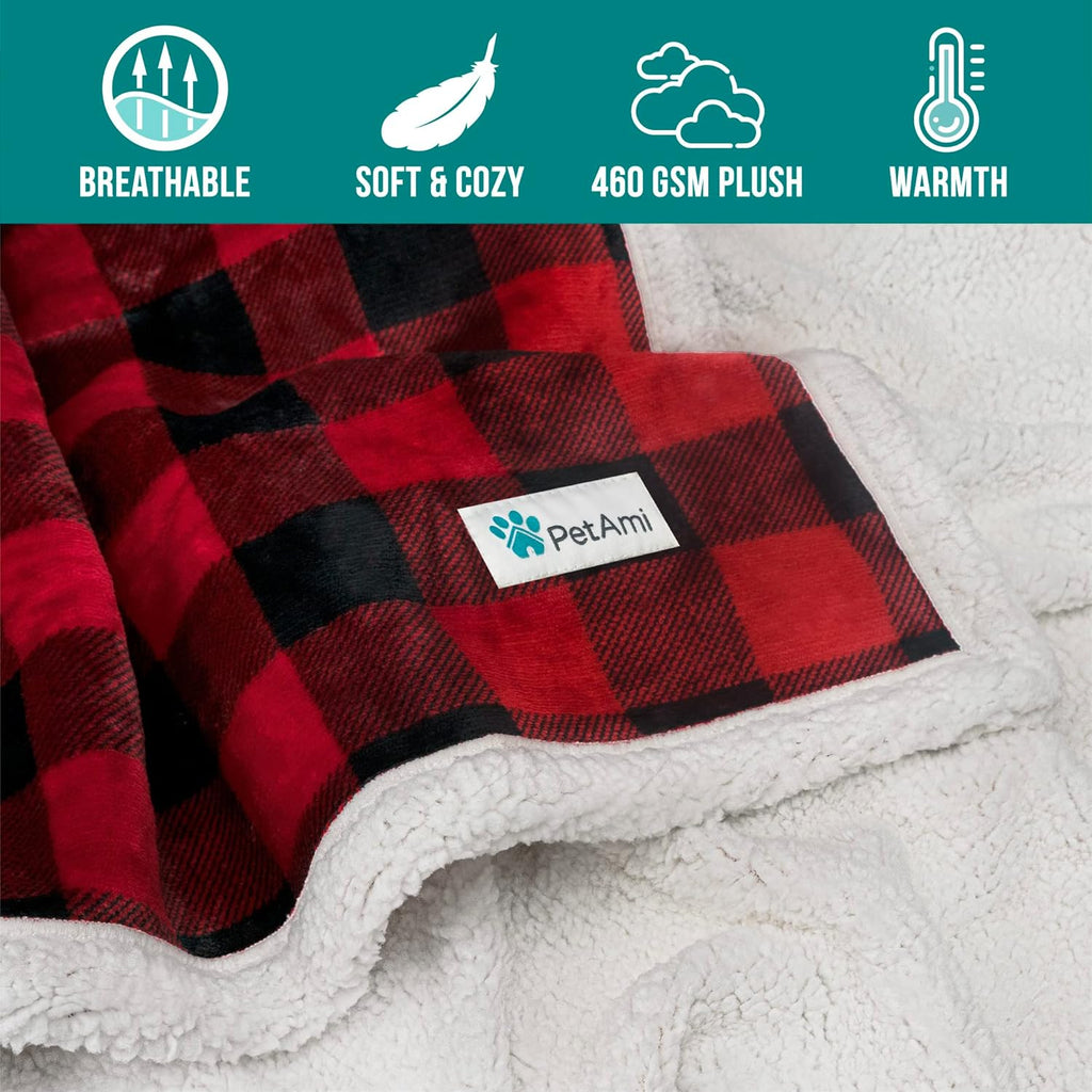 Dog Blanket for Small Medium Dogs and Cats, Soft Sherpa Fleece Pet Blanket Throw for Puppies Kittens, Reversible Plush Couch Cover Protector Sofa Bed Crate, Machine Washable, 60X40, Checker Red