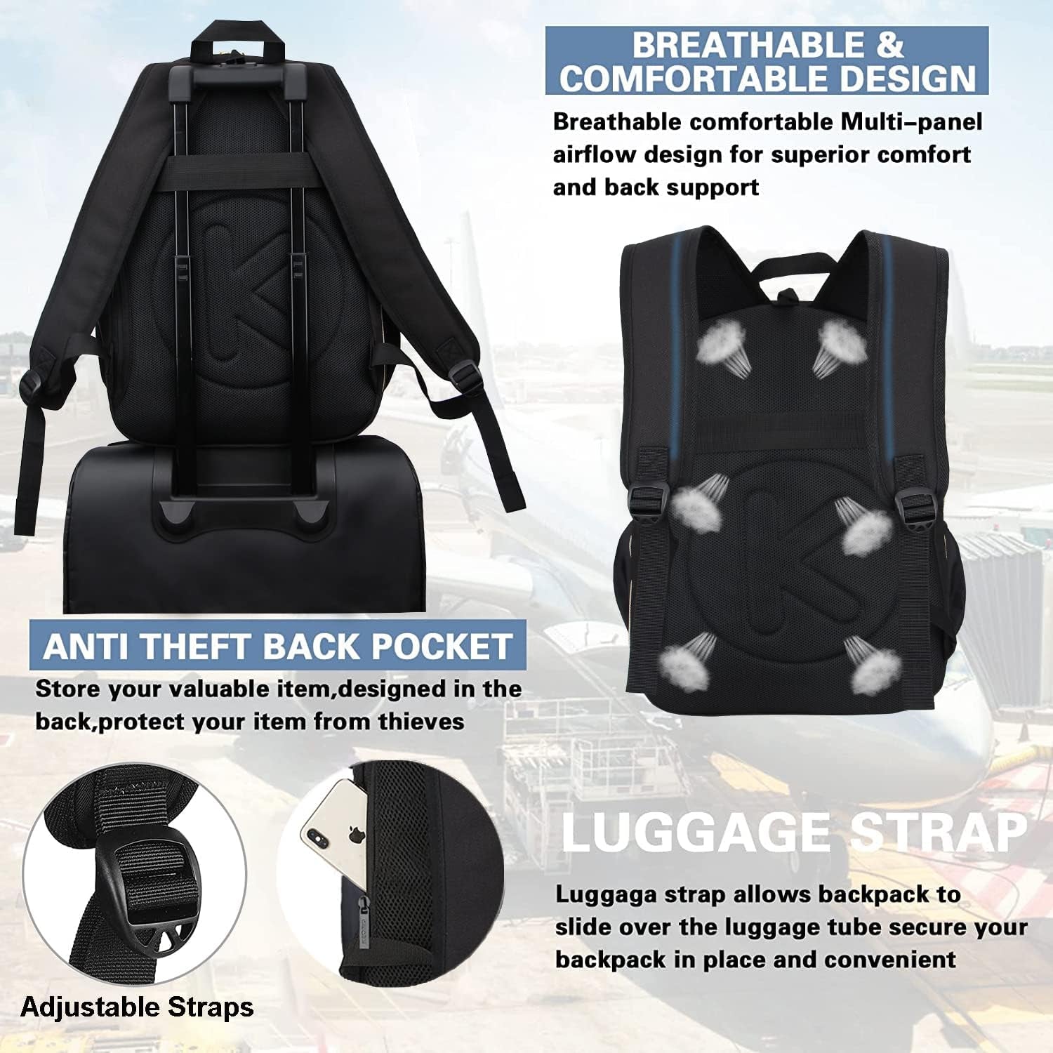 Casual Backpack for Women, Work Backpack for Women, Back Pack for School College, Carry-On Travel Backpacks, Anti-Theft Womens Backpacks, School Bookbag for Girls(Full Black)