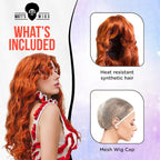 Long Wavy Red Wig – Bright Copper Orange Cosplay Hair for Pop Star Looks, Concert Outfits, Halloween Costume, Chapel Girl Themes, Drag, and Festivals