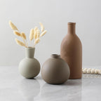 Ceramic Vase Set of 3, Vases Home Decor Rustic Farmhouse Decorative Vase Pottery Vases for Bouquet Pampas Grass Dried Fresh Flowers, Table Living Room Kitchen Bedroom Bathroom - Brown