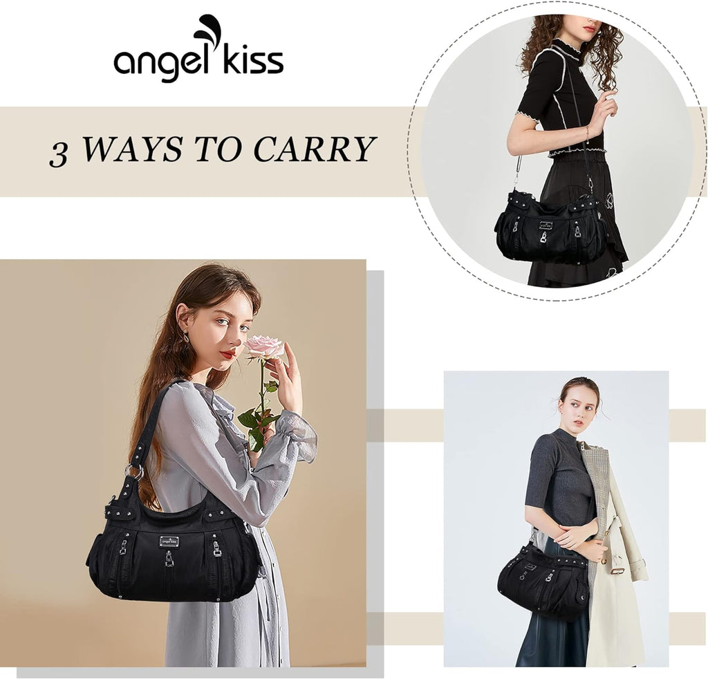 Large Purses and Handbags for Women Washed Faux Leather Crossbody Hobo Satchel Shoulder Handbag Tote Purse
