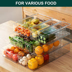 Fridge Drawers, 3-Pack Clear Stackable Pull Out Refrigerator Organizer Bins, Food Storage Containers for Kitchen, Freezer, Vanity & Fridge Organization and Storage (2 Small+1 Medium)