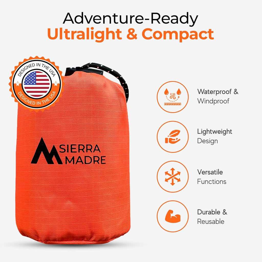 Emergency Sleeping Bag, Waterproof Thermal Bivy Sack | Retains 90% Body Heat • Reusable Design • Weighs 6 Oz • Waterproof & Windproof • for Hiking & Emergency Kits