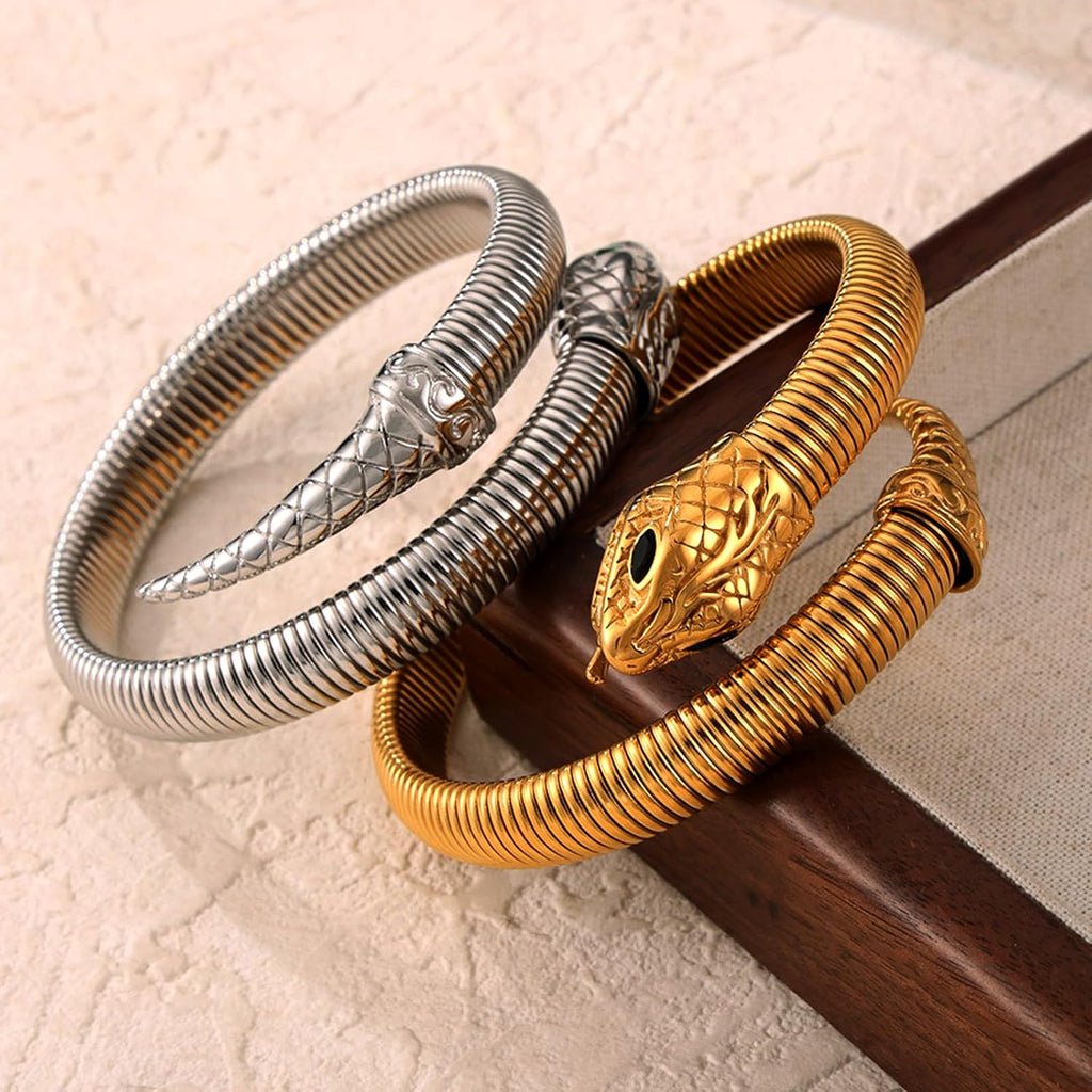 Snake Bangle Open Cuff Bracelet for Women | Cubic Zirconia, Stretch Bracelets, Sparkly, Cocktail, Evening Jewelry Gift