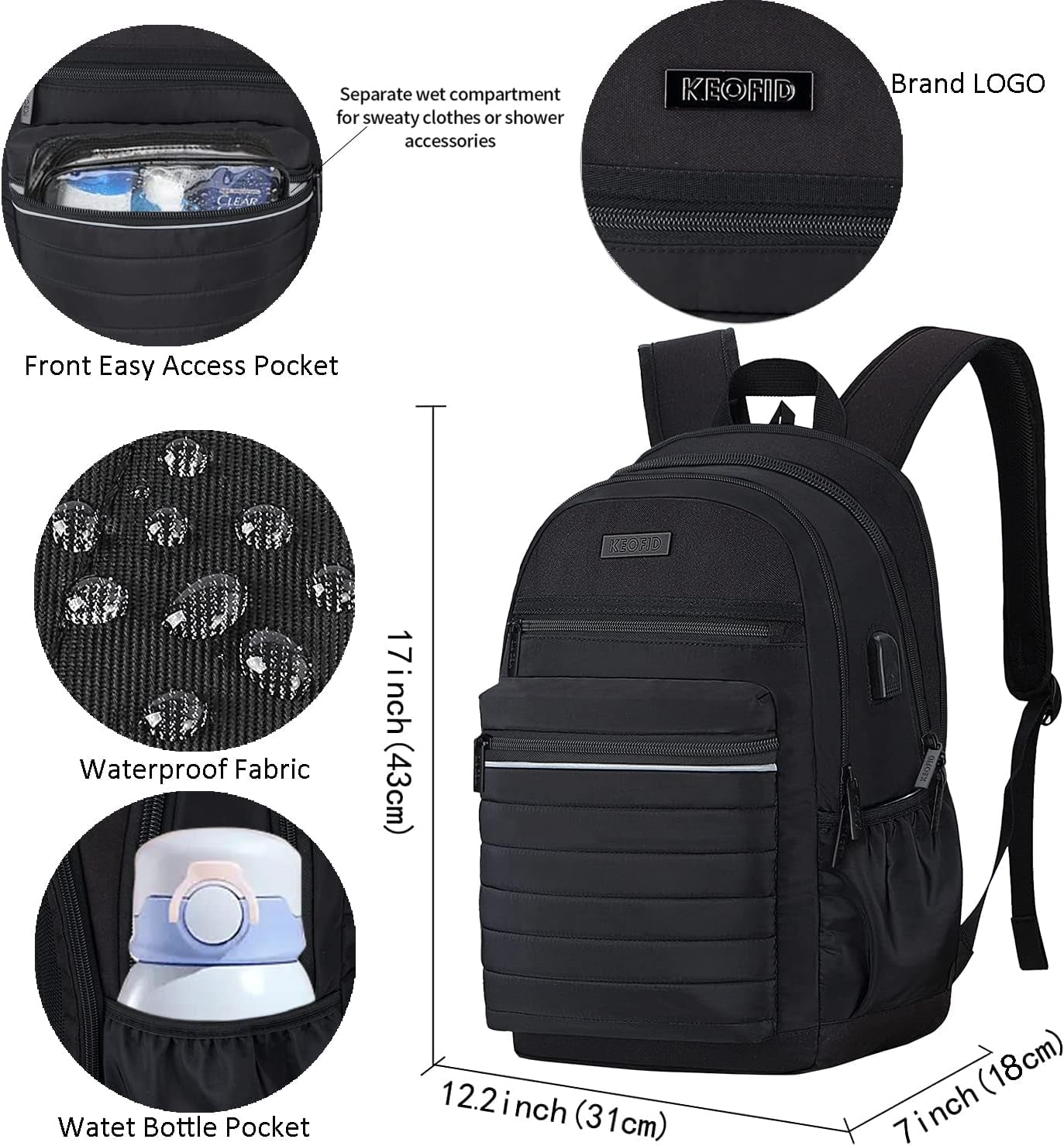 Casual Backpack for Women, Work Backpack for Women, Back Pack for School College, Carry-On Travel Backpacks, Anti-Theft Womens Backpacks, School Bookbag for Girls(Full Black)