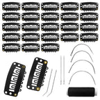 25Pcs 32Mm Hairpieces Snap Clips U Shape Wig Clips for Hair Extensions Making Wig Accessories Set Tools (Black)
