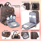 Diaper Bag Backpack with Portable Changing Pad, Pacifier Case and Stroller Straps, Large Unisex Baby Bags for Boys Girls, Multipurpose Travel Back Pack Moms Dads, Brown