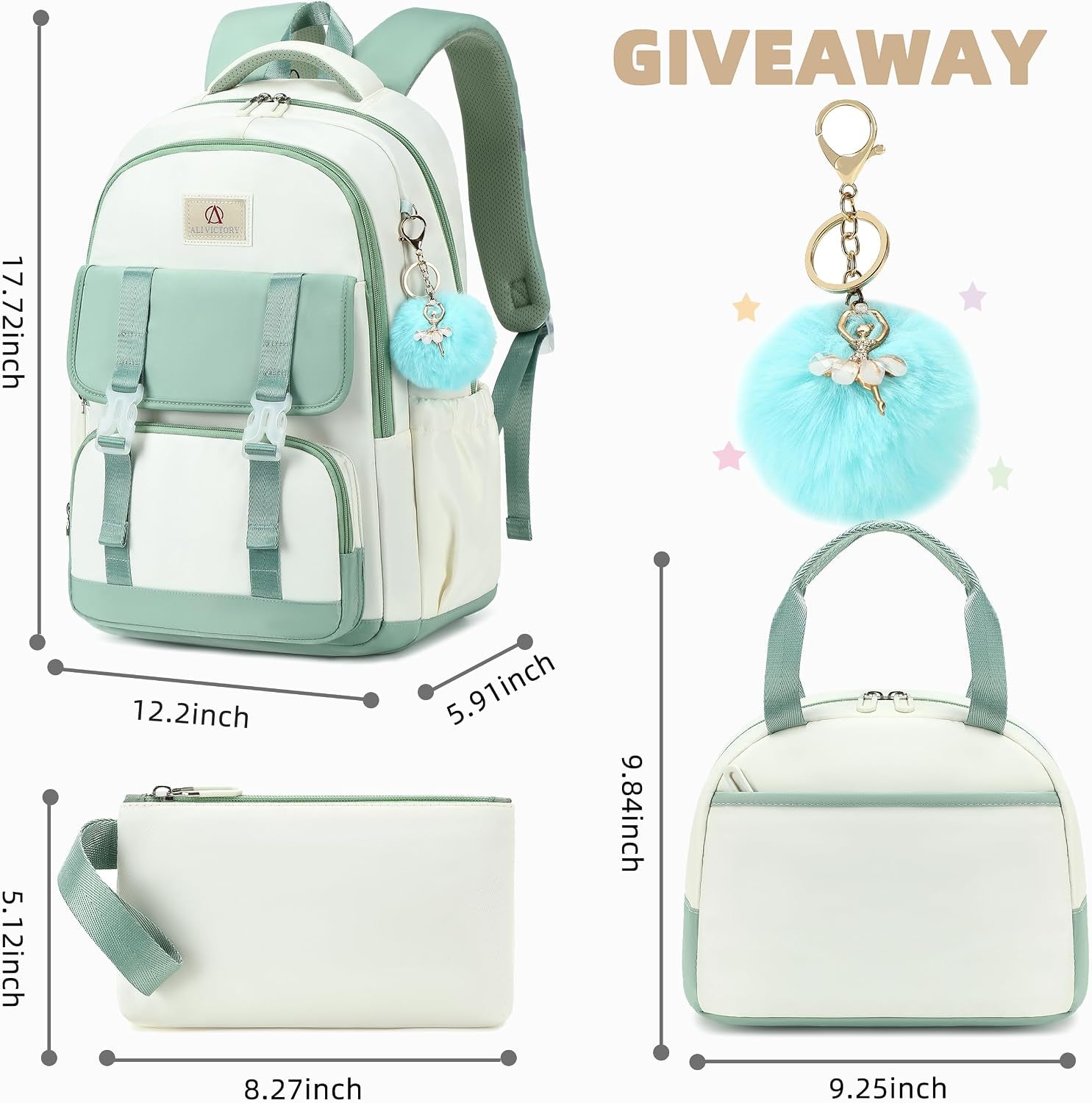 Backpack for Girls 15.6 Inch for School with Lunch Bag Pencil Case | 3PCS Cute Kids Laptop Backpacks Bookbag for Teen Girls Elementary Middle High School Bag College Students Travel Daypack