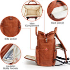 Leather Diaper Bag Backpack with Changing Mat | Travel Backpack Waterproof & Insulated Large Nappy Bag Stroller Straps, 13.8X8X18 Inch (Pack of 1), Travel Backpacks