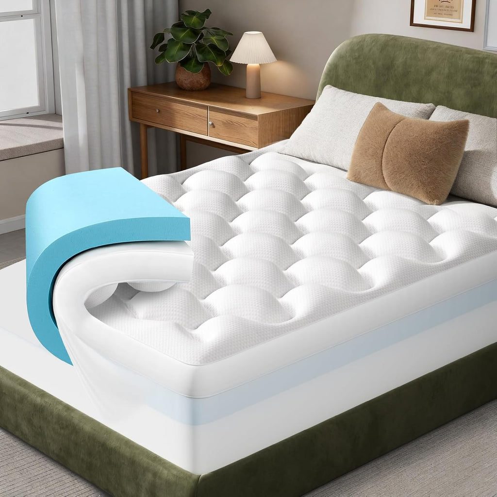 Memory Foam Mattress Topper Full | 4 Inch Cooling Dual Layer Mattress Topper, 2 Inch Gel Memory Foam, 2 Inch Soft Pillow Top Pad, Bedroom Essentials Mattresses Cover,With 1000 Pcs Air Holes