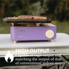 Butane Fuel Camp Stove – Crate Series - Mini Stove for Camping, Hiking – Portable Gas Stove with Spiral Flame – Even Heat Distribution – Modern and Easy to Use (Violet)