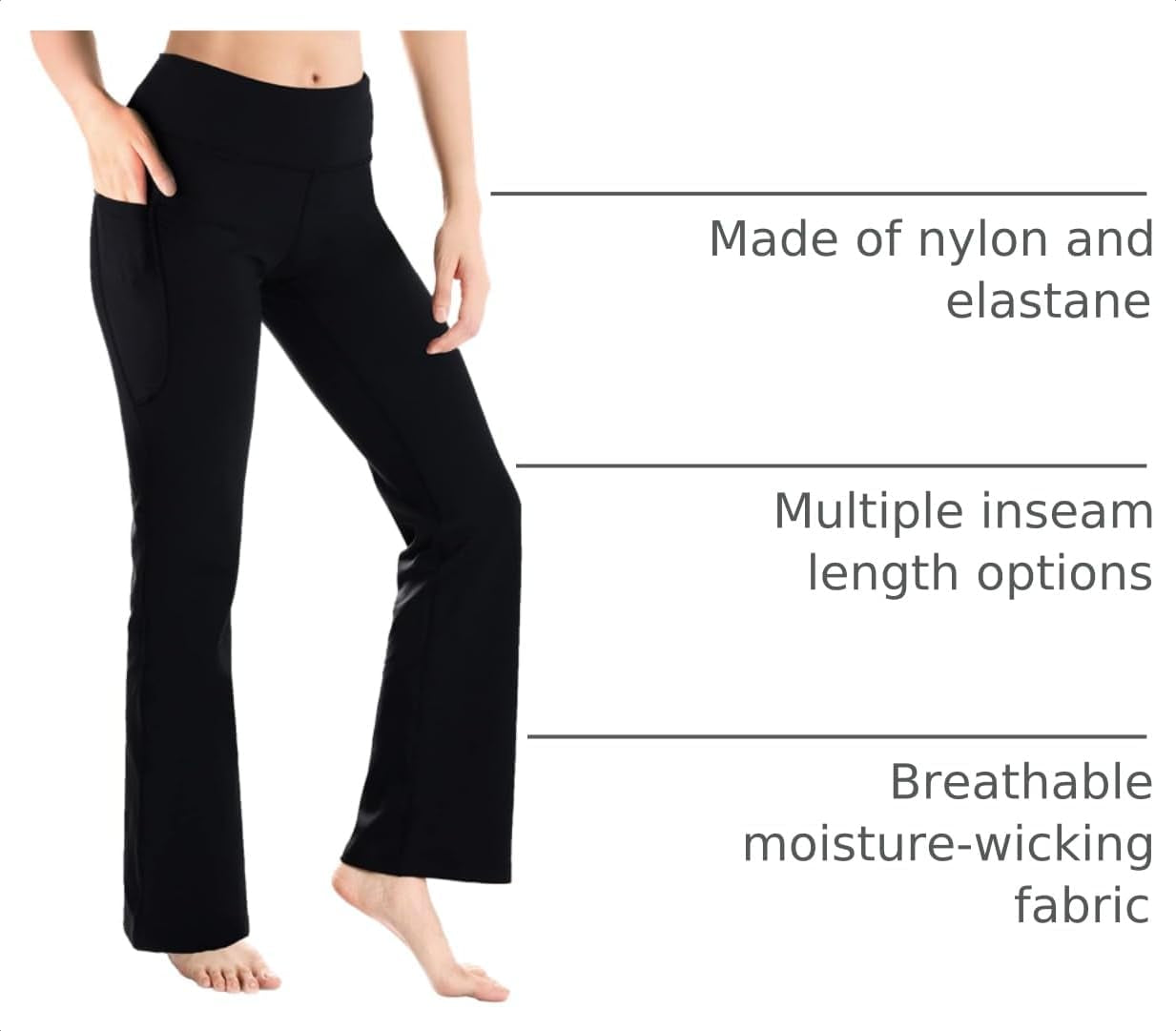 Women'S Bootcut Yoga Pants with Side Pockets, 27"-37" Inseams | Phone-Friendly Side Pockets, Soft 4-Way Stretch Flare Leggings, Petite/Regular/Tall, Travel, Lounge, Workout, All-Day Comfort