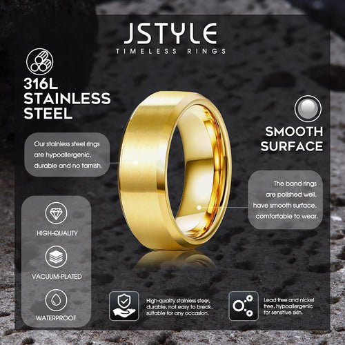8MM Wedding Band for Men Stainless Steel Ring Band Size 6-14 | Matte Surface Beveled Polished Edge, Silver/Black/Gold Wedding Engagement Promise Ring Jewelry Gift Comfort Fit for Him