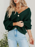 Women'S Chunky Knit Open Front Cardigan Sweaters Fall Outfits | V Neck Button Loose Short Cardigan Outerwear Coats, Slouchy Drop Shoulder Loose Cute Sweaters, Fall Clothes for Work & Office
