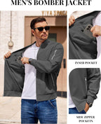 Men Bomber Jacket Lightweight Casual Fashion Stylish Windbreaker | Zip up Bomber Jacket, Water & Wind Proof Jacket with Zip Pocket, Fashion Stylish Lightweight Windbreaker for Spring Fall