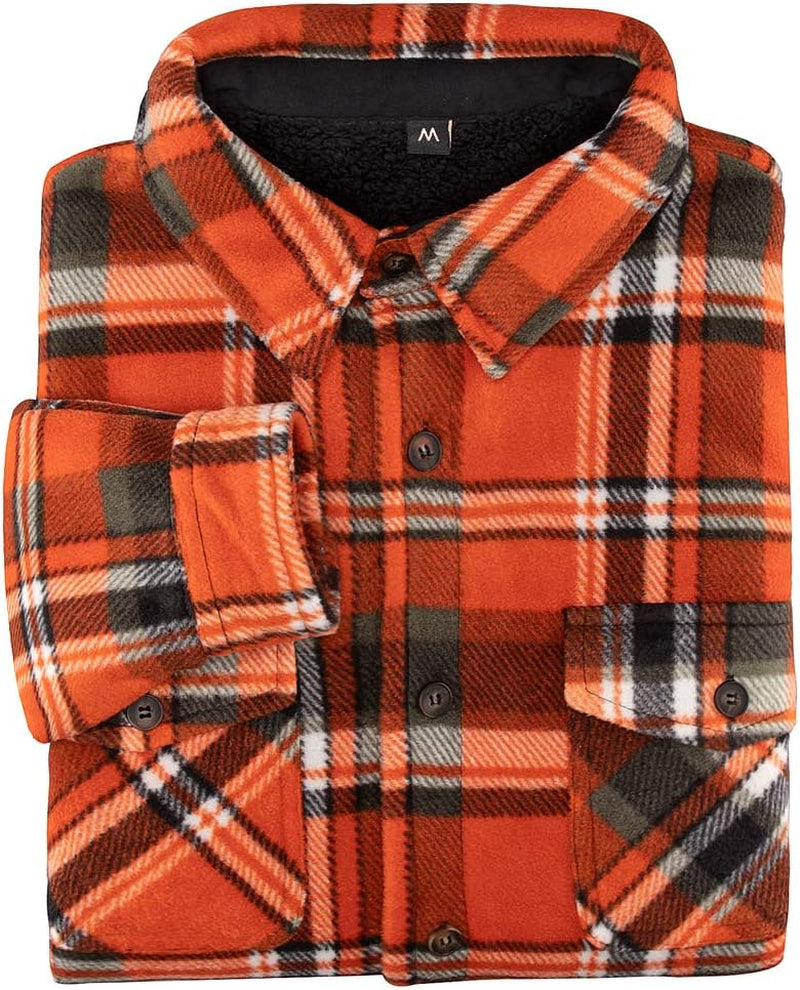 Men'S Warm Sherpa Lined Plaid Shirt Jacket | All Sherpa Fleece Lined Even in Sleeves,Brushed Cozy Shacket,4 Utility Pockets,No Shrinkage,Fall Winter Outdoor Work,Casual