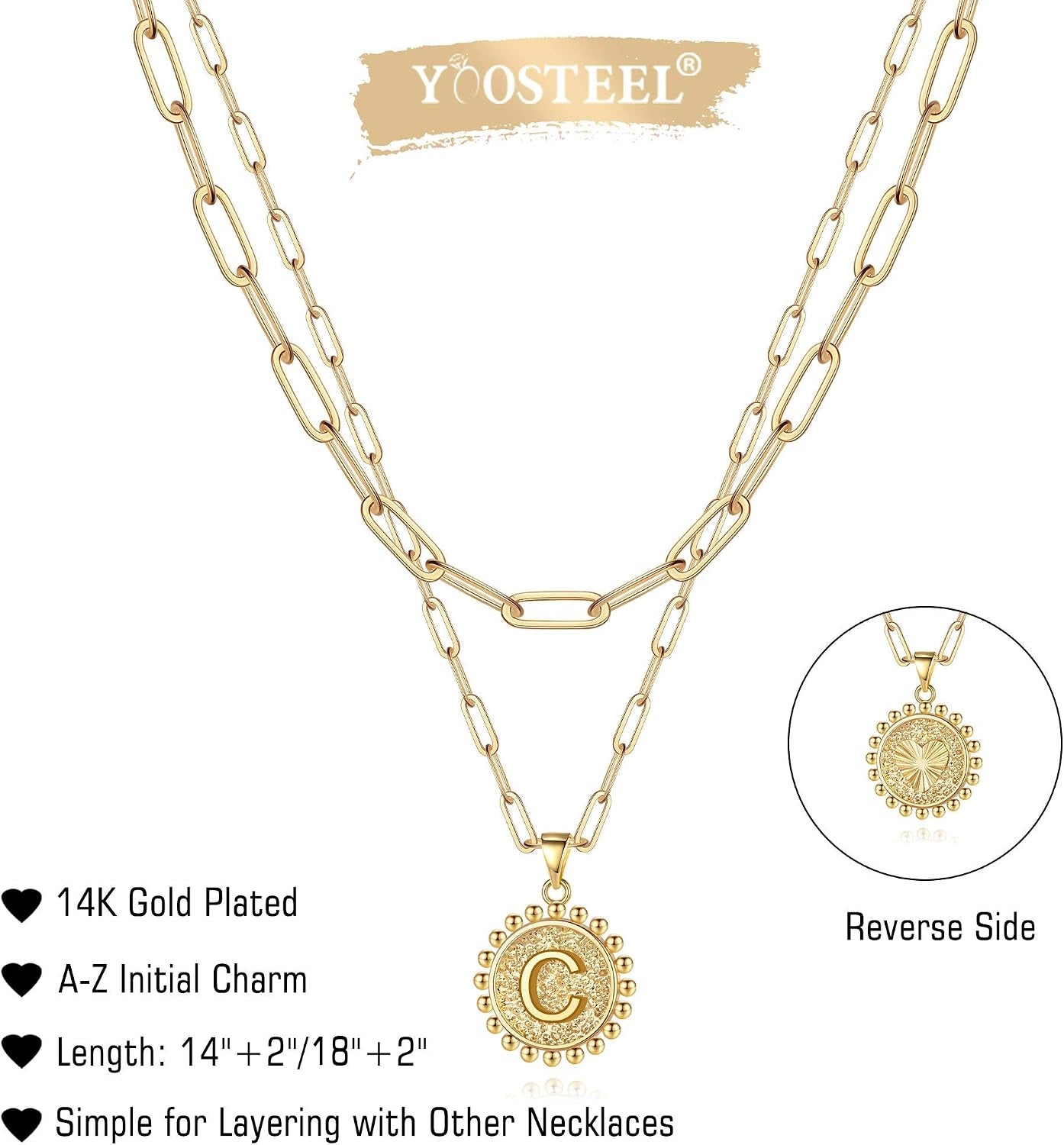 Layered Initial Necklaces for Women Trendy, Letter A-Z Necklace | 14K Gold-Plated, Paperclip Chain, Coin Initial Necklace, Necklaces for Teen Girl Gifts, Jewelry for Women, Gifts for Mom Wife