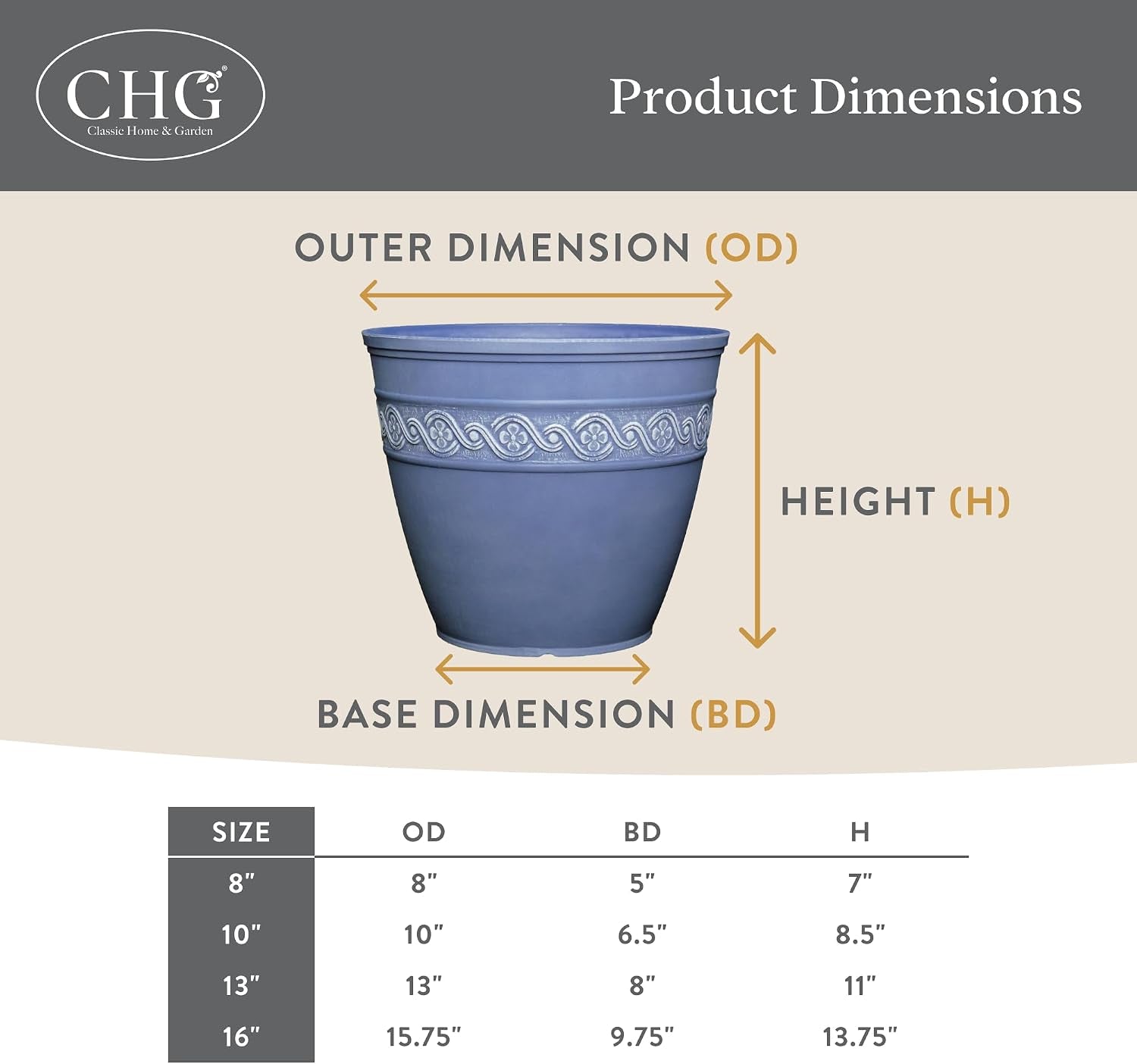 Classic Home and Garden by Growscape Corinthian Planter Pot(10" Desert Tan) | Classic Resin Plant Pots, Lightweight Indoor Outdoor Planter, Weather-Resistant, Great for Patio, Home & Garden Decor Accent