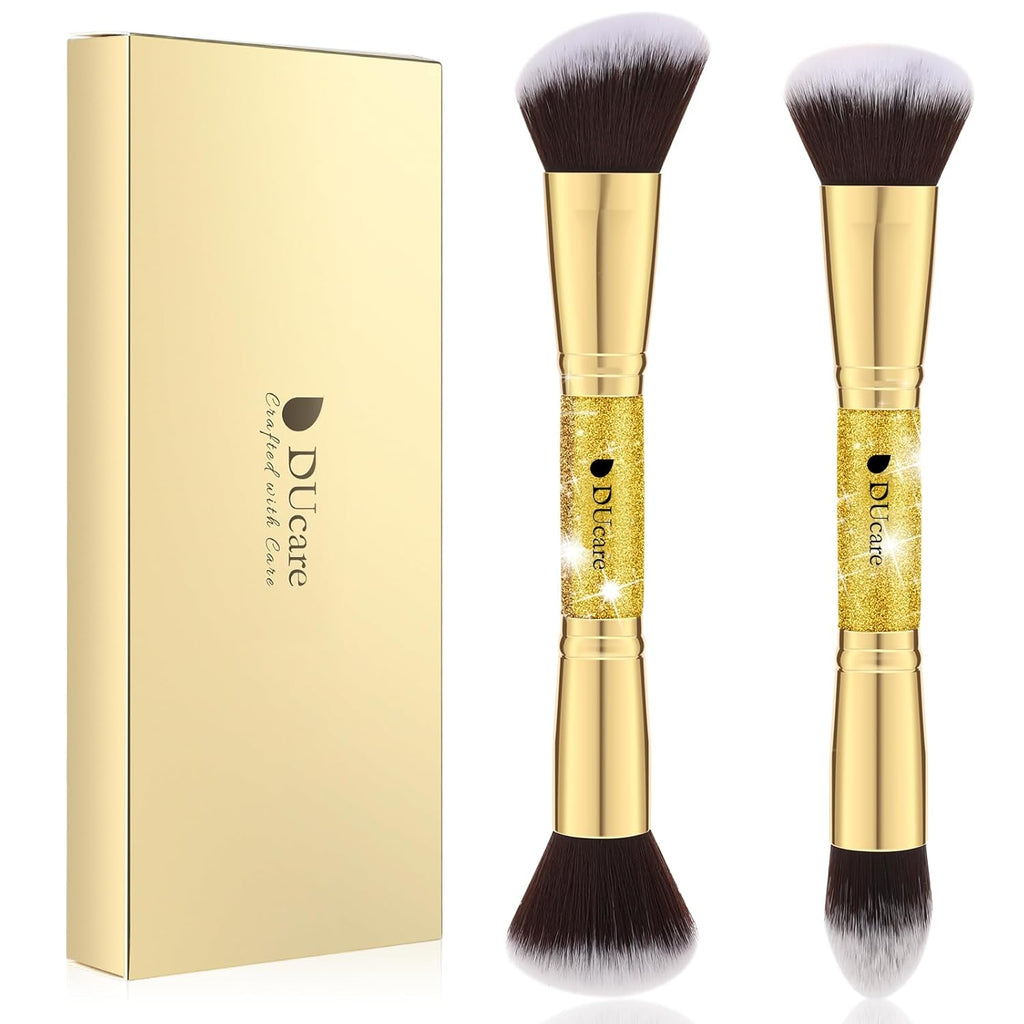 Double Ended Makeup Brushes | 2Pcs Dual-Ended Cream + Powder Brush,Makeup Brush for Creating a Gorgeous, Airbrushed-Looking Complexion