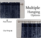 Textured Navy Blue Sheer Curtains 84 Inches Long 2 Panels Set, Light Filtering Leaf Bird Jacquard Voile Semi Sheer Curtains for Bedroom, Dual Rod Pocket Farmhouse Window Drapes, 2X38Wx84L Inches
