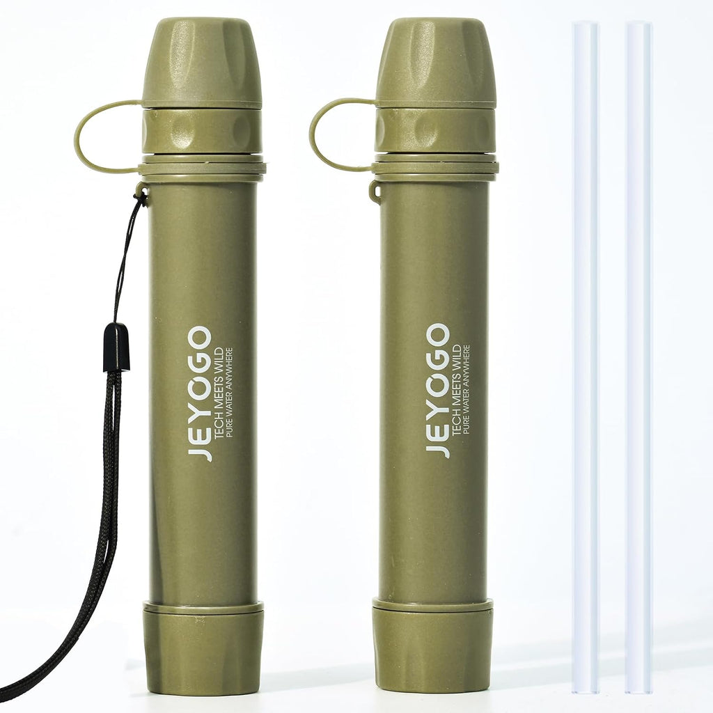 Survival Water Filter Straw - Portable Personal Water Purifier for Hiking, Camping & Bug Out Bag | Tactical Emergency Preparedness Gear, Wilderness Backpacking & Life Saving Equipment(2, Green)